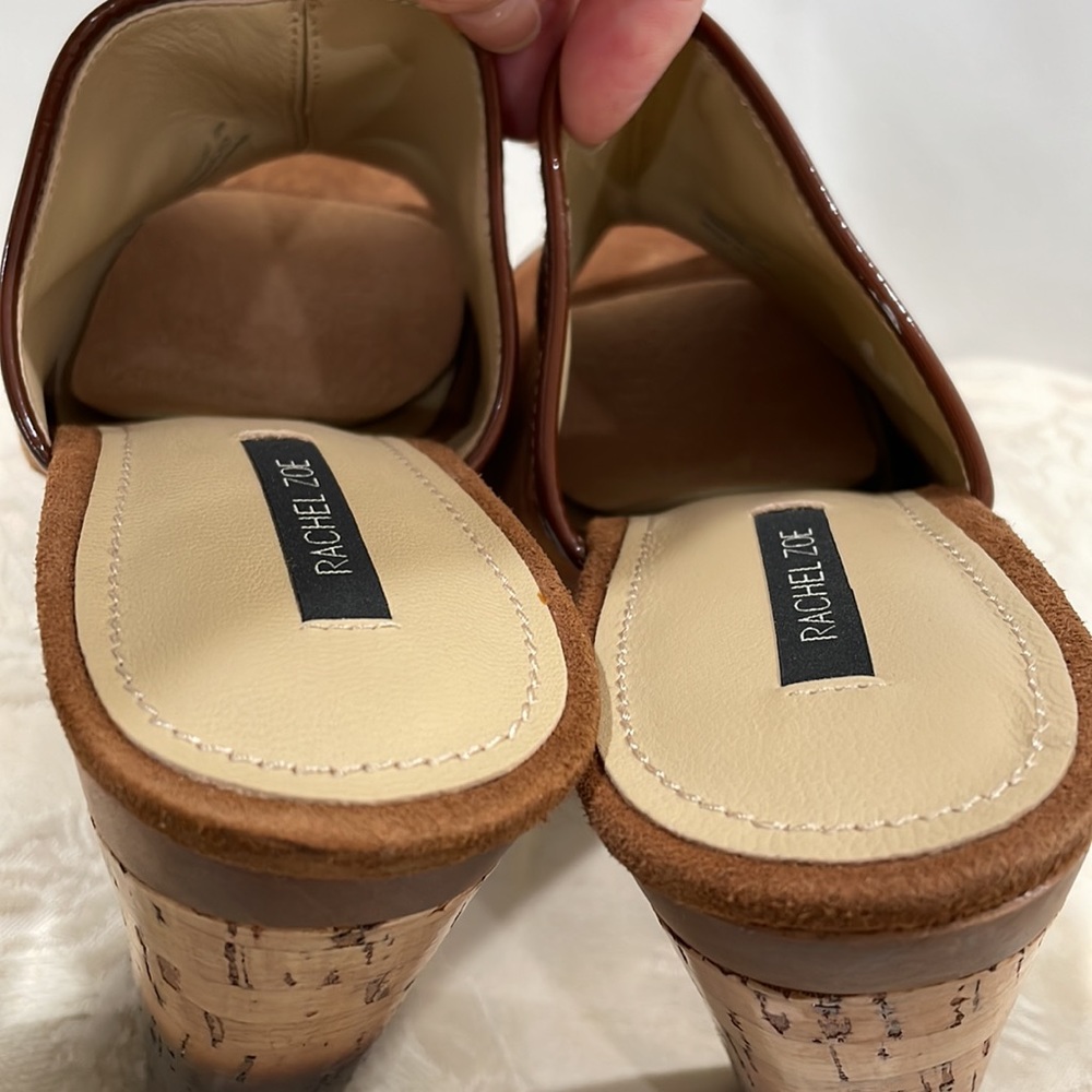 NEW RACHEL ZOE Eddie Kid Suede & Patent Lea Platform SZ8 toasted caramel cognac - Picture 8 of 10